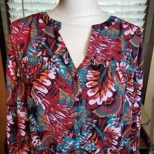 The Pioneer Woman Burgundy Floral Hi‑Lo Tunic Blouse Womens XL New